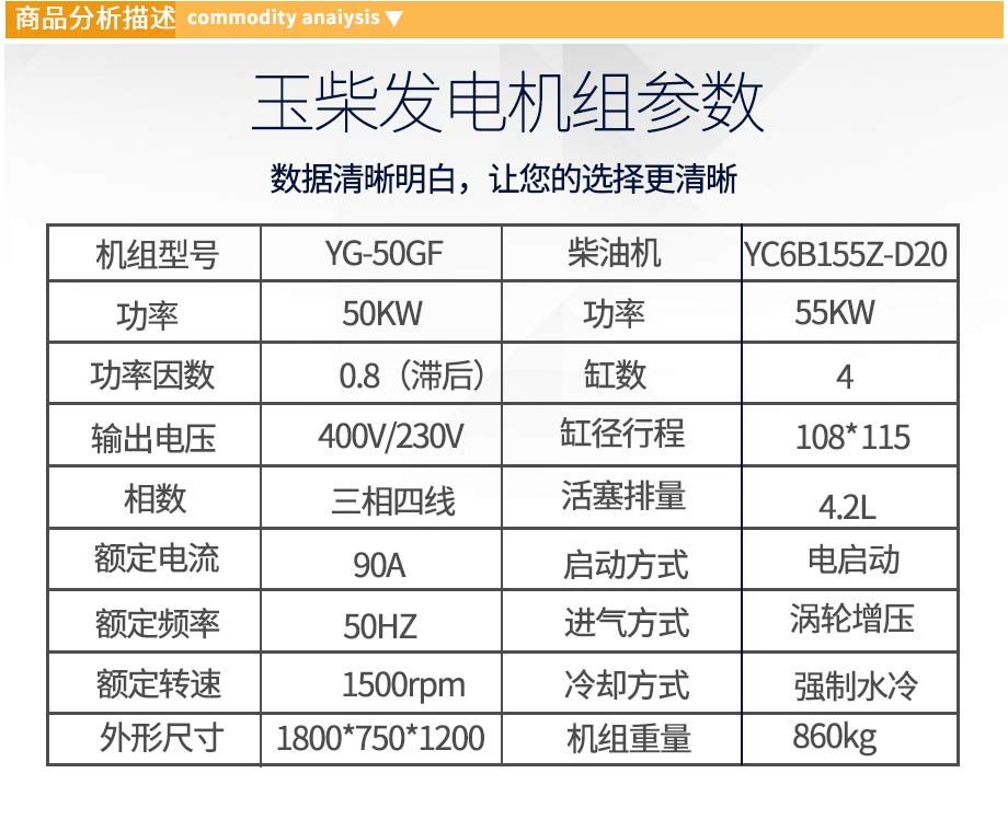 玉柴50kw柴油發(fā)電機(jī)組參數(shù)